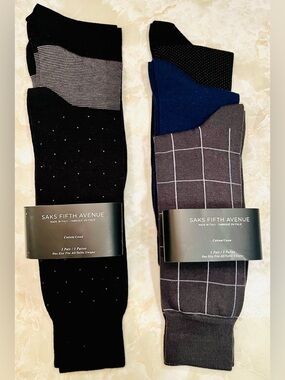 Saks Fifth Ave Men's Black, Brown and Blue Dress Socks (6pr.) Made In Italy 🇮🇹